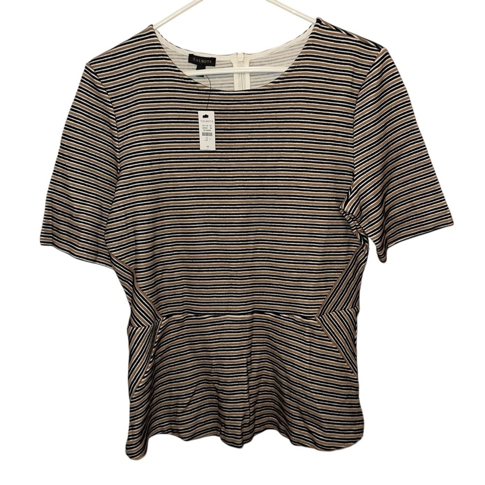 NWT Talbots Black and White Fitted Peplum Short Sleeve Tee